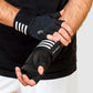 men wearing a high quality gym weightlifting gloves that has a wrist support.  
